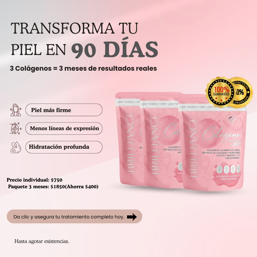 🩷 Paquete 3 Meses de Colágeno Brillance – Resultados Reales en 90 Días