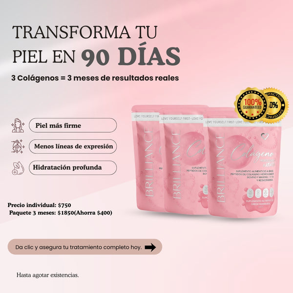 🩷 Paquete 3 Meses de Colágeno Brillance – Resultados Reales en 90 Días